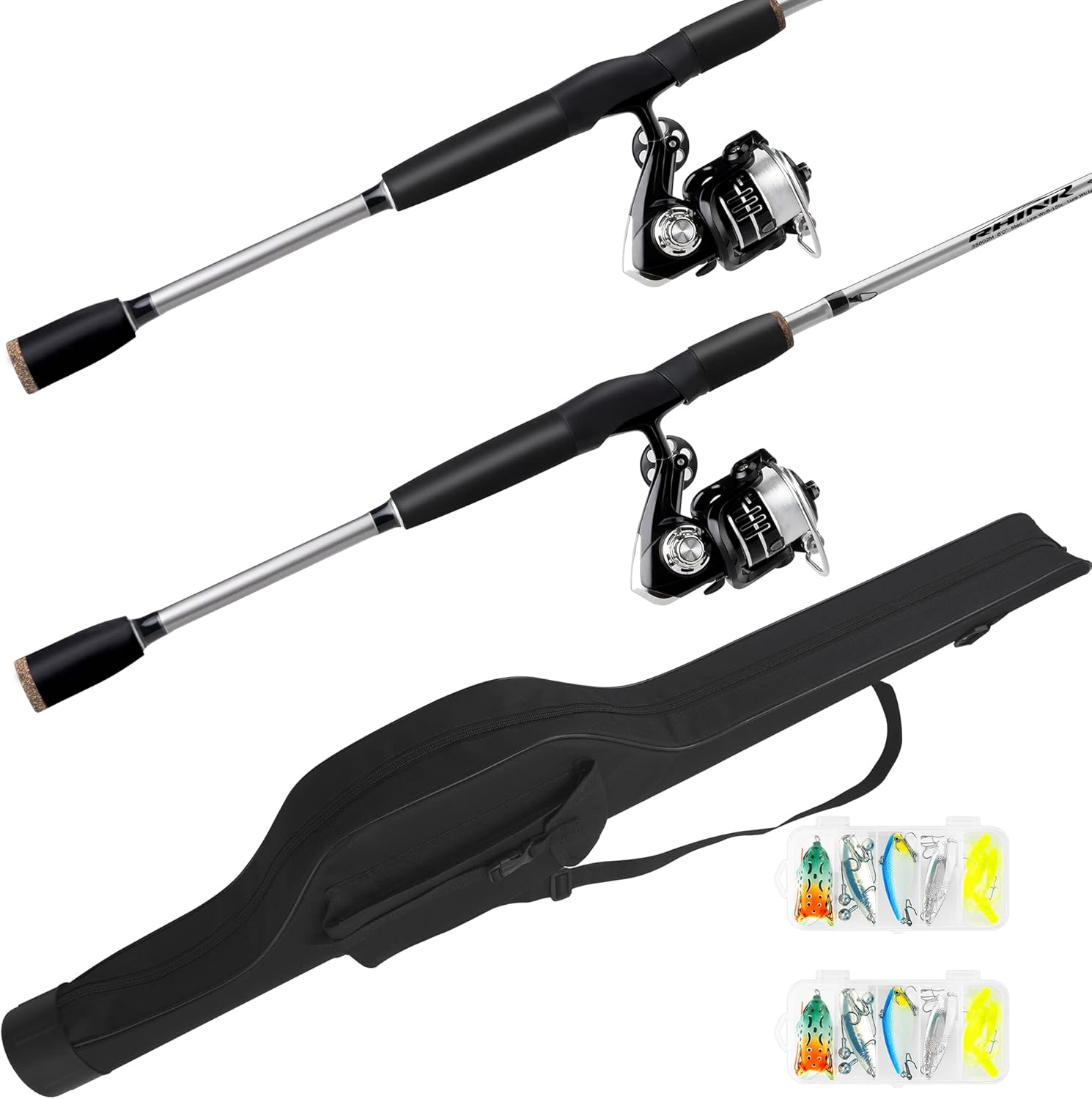 BRAND, CATEGORY, RHINR, ROD & REEL COMBOS, 2-Piece Fishing Rod and Spinning Reel Combos with Lures Set Fishing Bag Portable Fishing Rod Kit for Saltwater Freshwater Travel Fishermen Gift