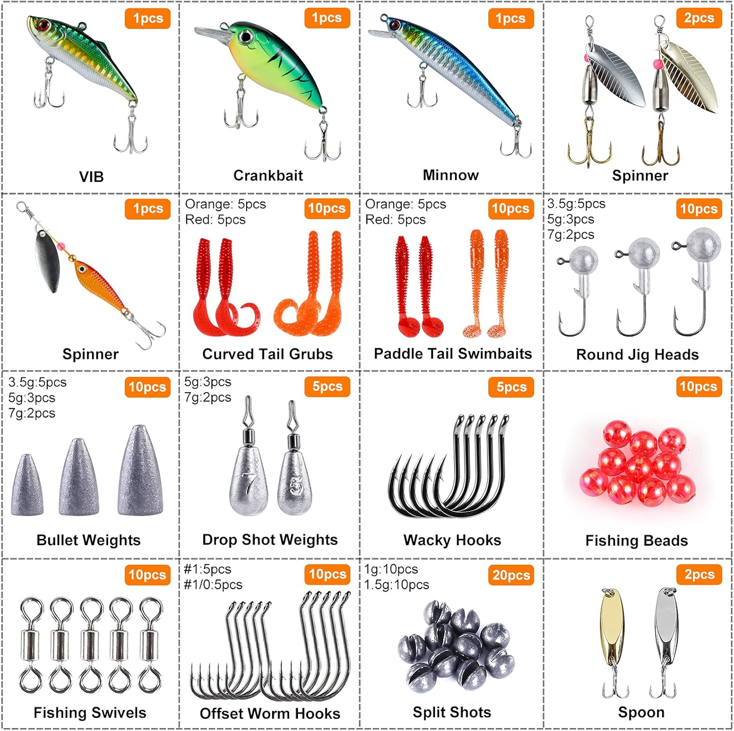 BJFIDOJPIEWWWWGR, BRAND, CATEGORY, HOOKS, 253/387pcs Fishing Accessories Kit, Fishing Tackle Box with Tackle Included, Fishing Hooks, Fishing Weights Sinkers, Spinner Blade, Fishing Gear for Bass, Bluegill, Crappie, Fishing (10