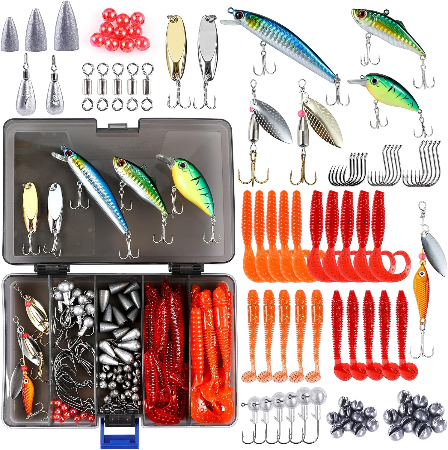 BJFIDOJPIEWWWWGR, BRAND, CATEGORY, HOOKS, 253/387pcs Fishing Accessories Kit, Fishing Tackle Box with Tackle Included, Fishing Hooks, Fishing Weights Sinkers, Spinner Blade, Fishing Gear for Bass, Bluegill, Crappie, Fishing (10