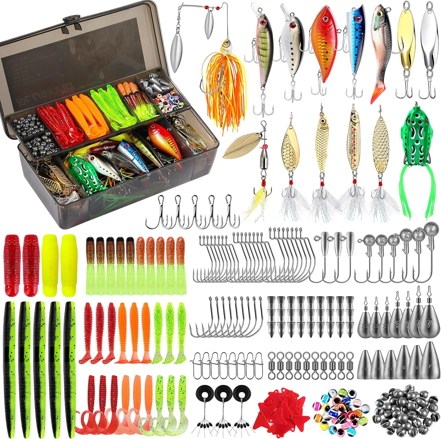 BJFIDOJPIEWWWWGR, BRAND, CATEGORY, HOOKS, 253/387pcs Fishing Accessories Kit, Fishing Tackle Box with Tackle Included, Fishing Hooks, Fishing Weights Sinkers, Spinner Blade, Fishing Gear for Bass, Bluegill, Crappie, Fishing (292PCS Fishin