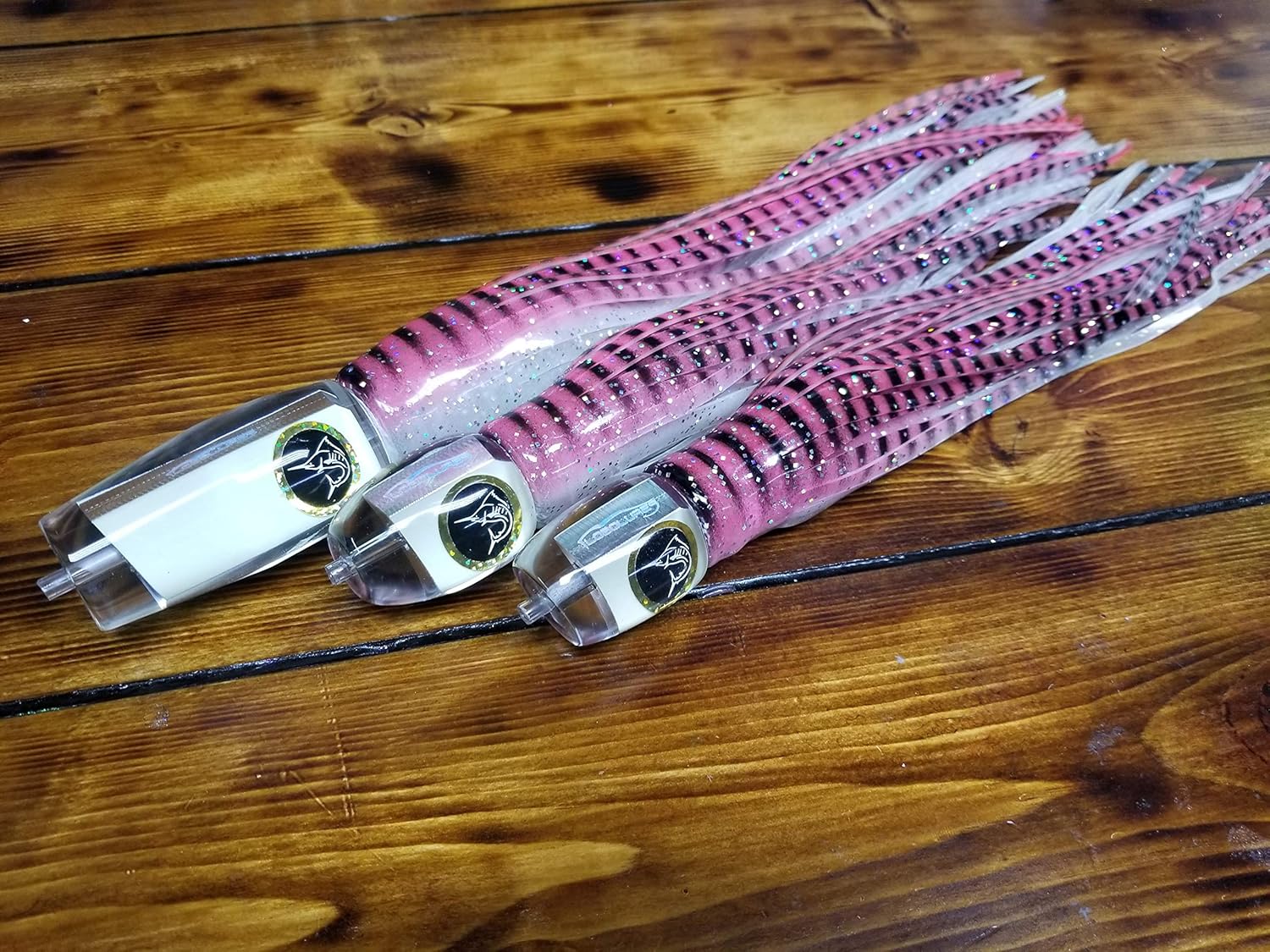 BRAND, CATEGORY, LOBO LURES, TOPWATER LURES, 3 Pack Bigeye Series Pink Super Glow Big Game Fishing 12"-15" Trolling Lure Kit Marlin, Tuna Mahi Built in America!