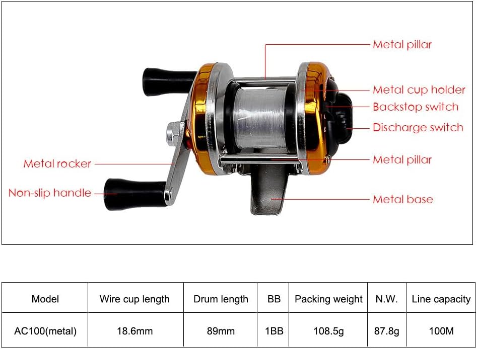 BRAND, CATEGORY, KTGCOZS, REELS, AC100 Ultra-Light Mini Fishing Round Baitcasting Reel Right Hand Saltwater Conventional Reel Catfish