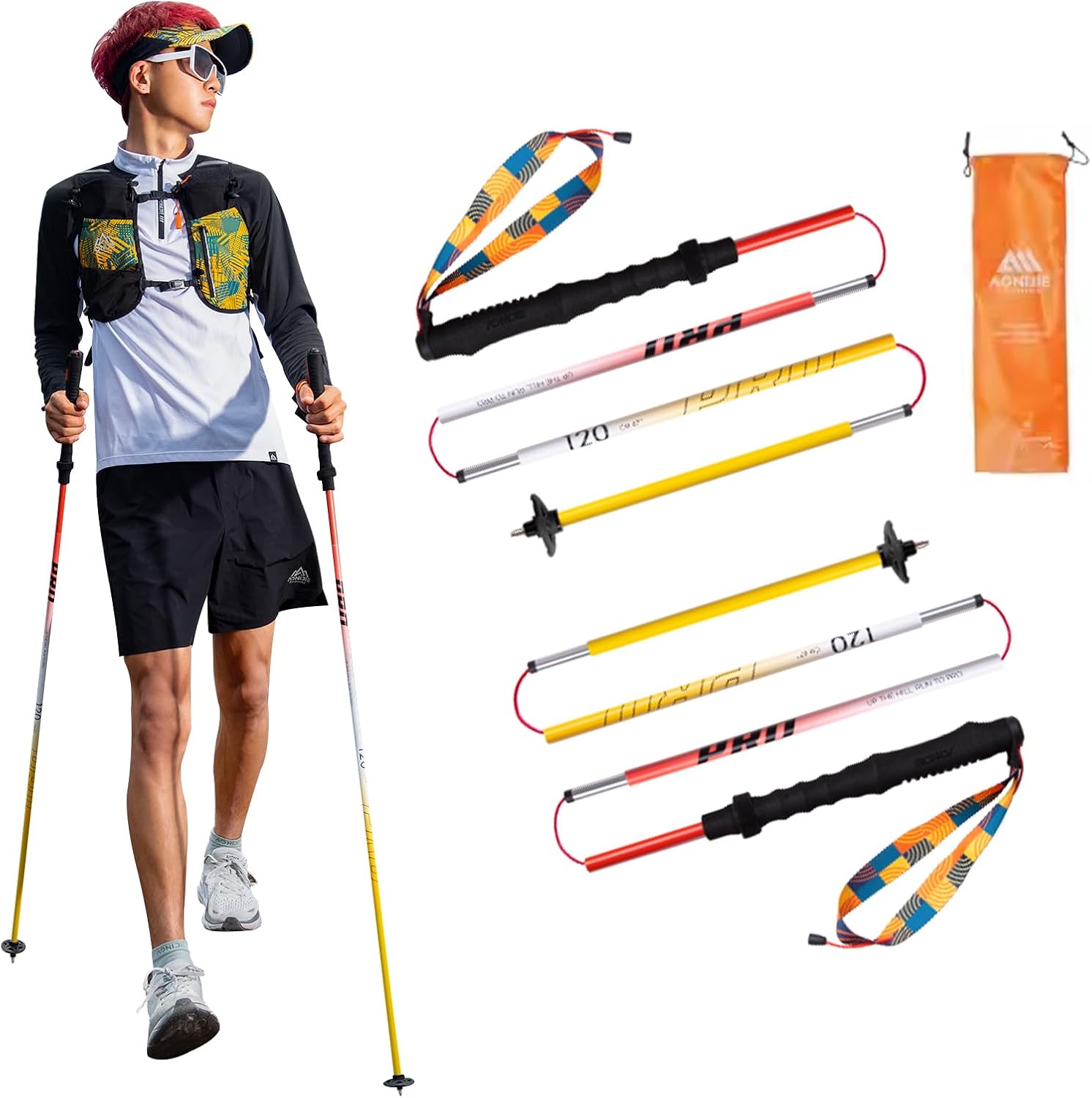 AONIJIE, BRAND, CATEGORY, TREKKING POLES, AONIJIE Trekking Poles - 2 Pcs Collapsible Aluminum Alloy 7075 Hiking Poles with Anti-Shock and Quick Lock System, Ultralight for Hiking, Camping, Mountaining, Trekking