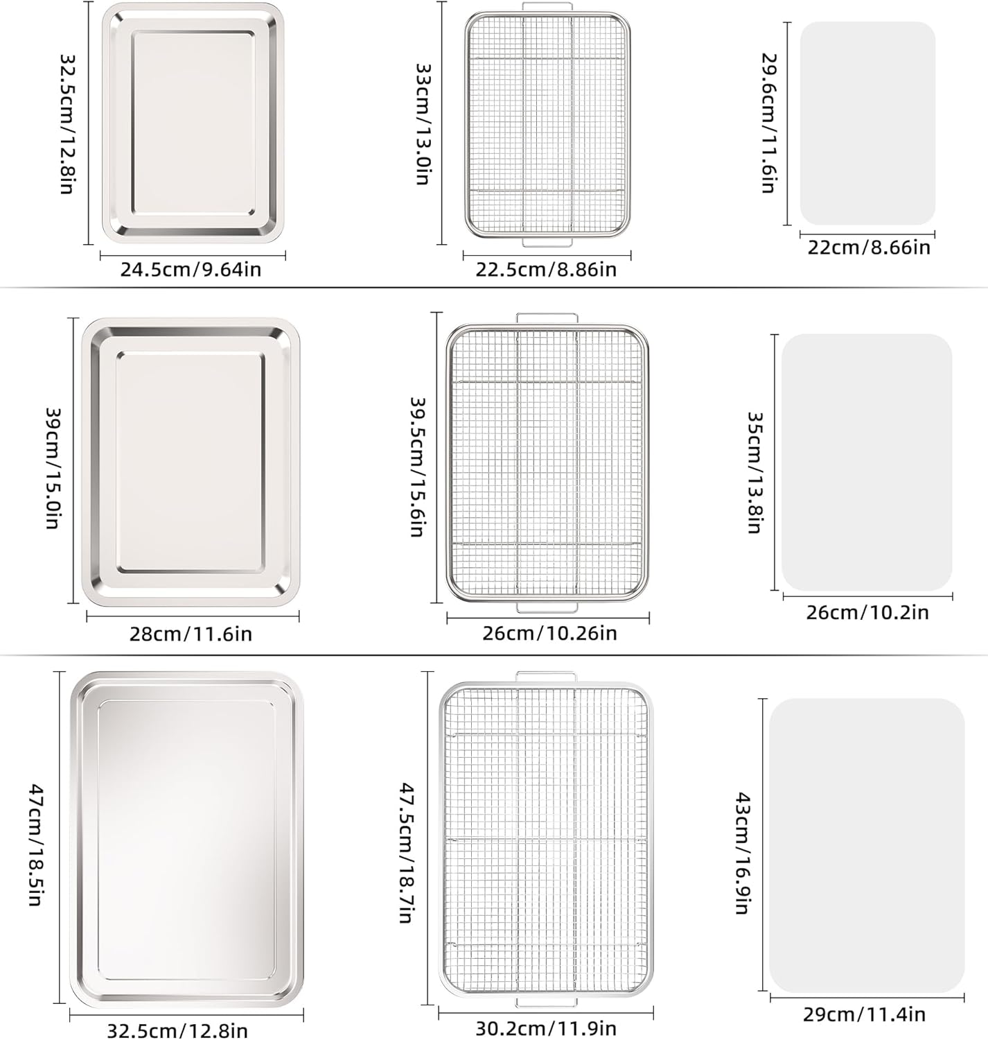 BRAND, CATEGORY, DEEP FRYER PARTS & ACCESSORIES, OPENICE, Air Fryer Basket for Oven, 3 Set Stainless Steel Oven Air Fryer Basket and Tray with 90 PCS Parchment Papers, OPENICE Air Fryer Pans and Crisper Tray - 18.7" x 12.8", 15.6" × 11.6" & 12.8" × 9.6"