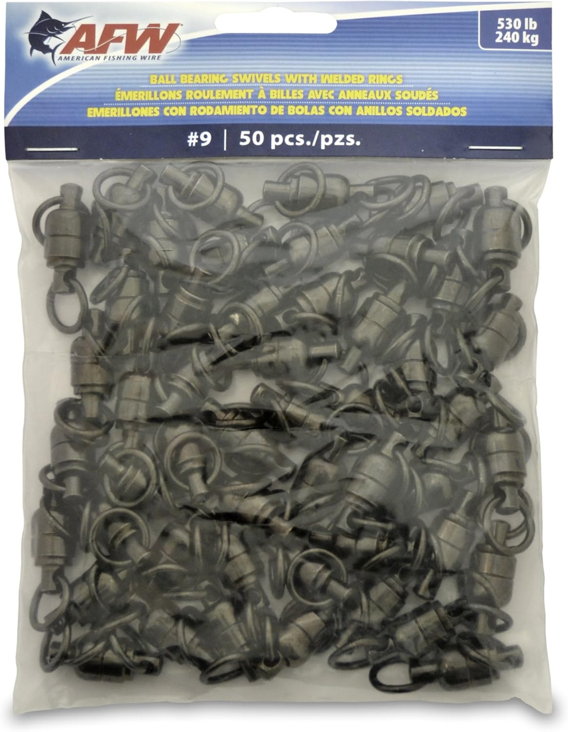 AFW, BRAND, CATEGORY, SWIVELS & SNAPS, American Fishing Wire Black Ball Bearing Swivels (50 Pieces), Size 9, 530 Pound Test