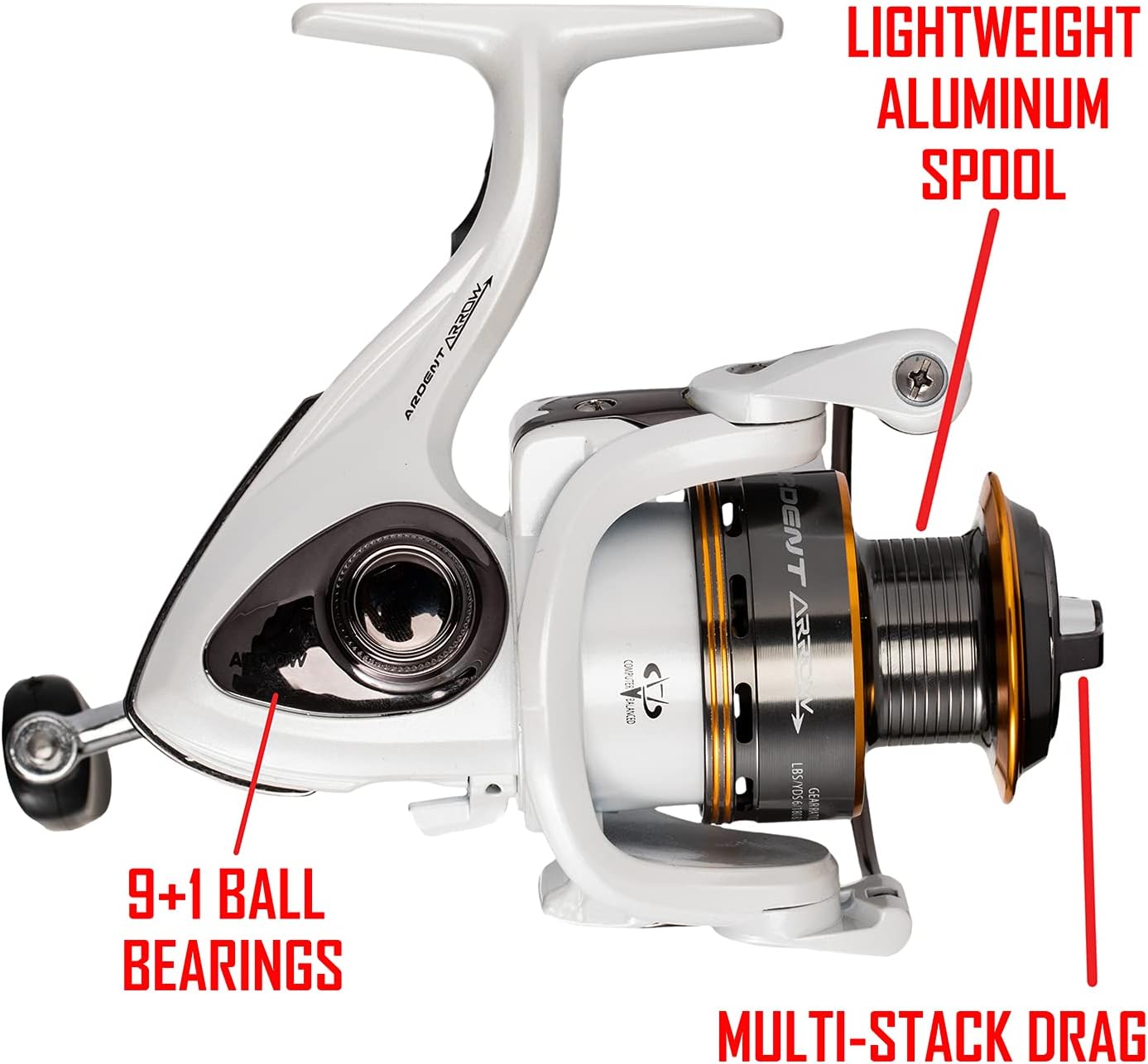 ARDENT, BRAND, CATEGORY, REELS, Ardent Arrow 5.0:1 Spinning Fishing Reel - Left or Right Hand White / Orange, 2000