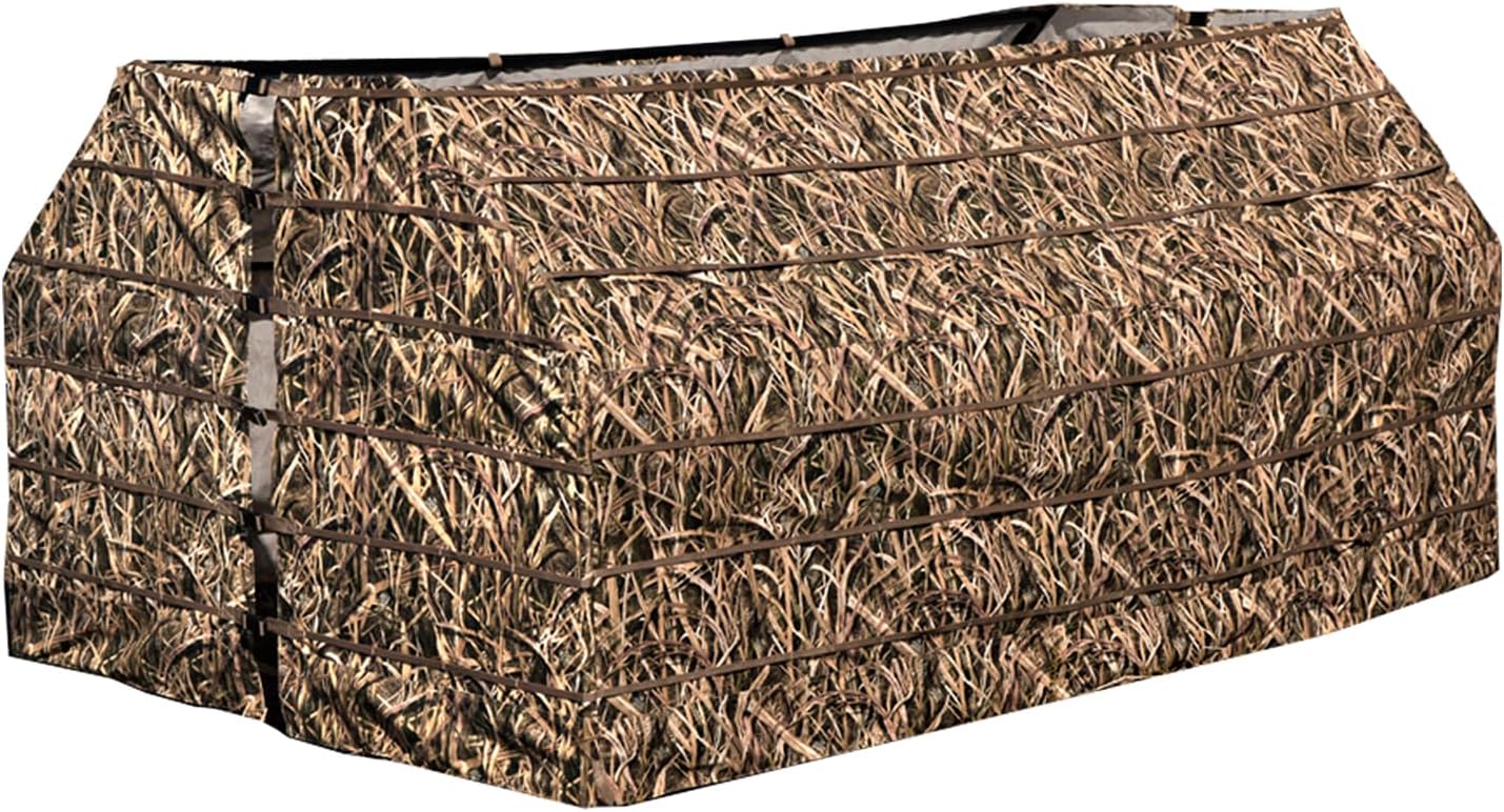 AVIAN-X, BLINDS, BRAND, CATEGORY, Avian-X A-Frame Lightweight Durable Collapsible Hunting Ground Blind with Grass Straps & Pockets, 4 Adjustable Gun Clips & Carry Straps - 4 Hunters Concealment - Mossy Oak Shadow Grass Blades Shell