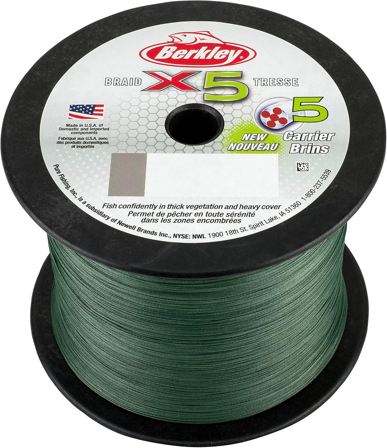 BERKLEY, BRAIDED LINE, BRAND, CATEGORY, Berkley x5 Braid Superline, Low-Vis Green, 50-Pound Break Strength, 2188yd Fishing Line, Suitable for Freshwater and Saltwater Environments