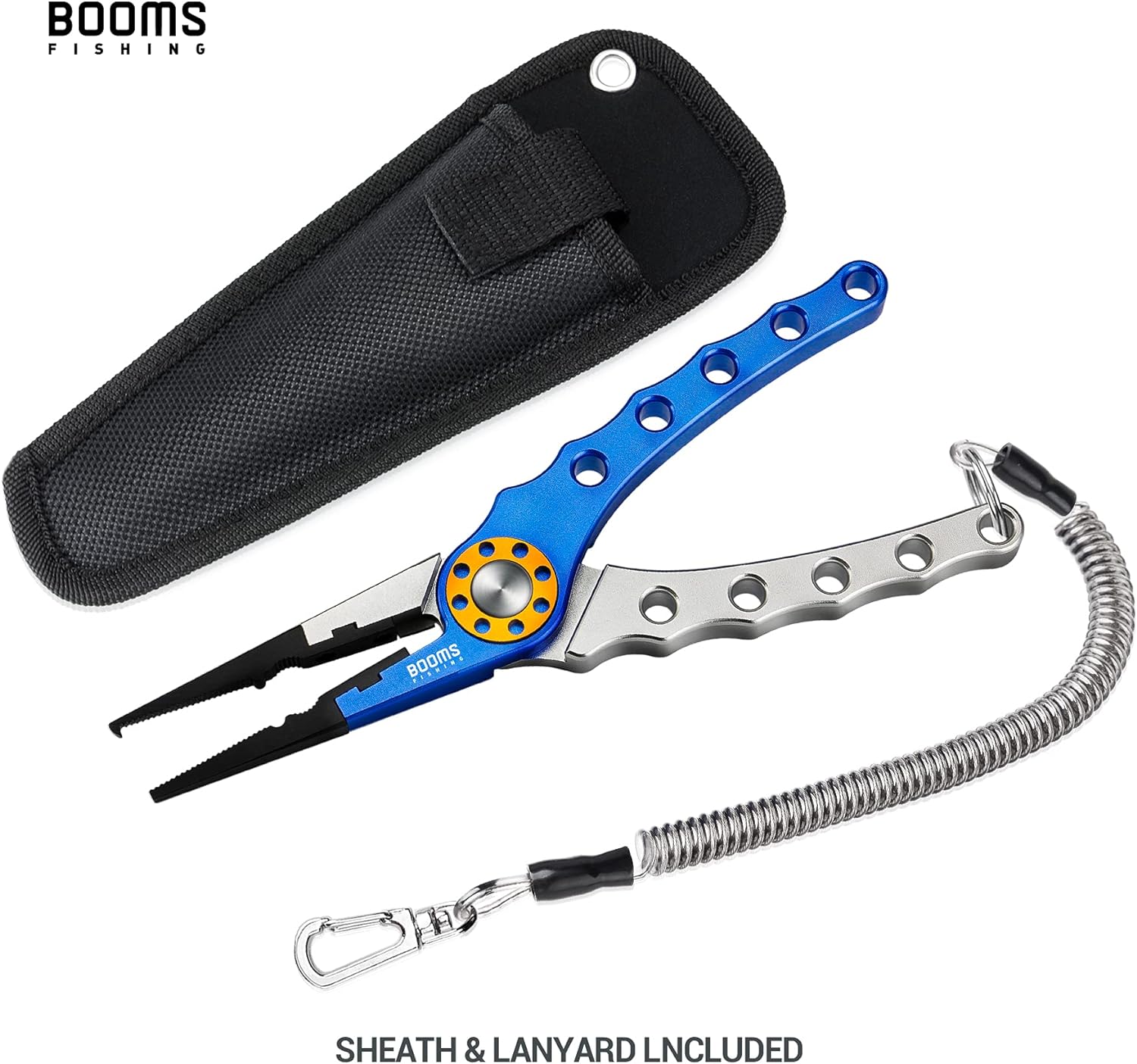 BOOMS FISHING, BRAND, CATEGORY, PLIERS & HOOK REMOVERS, Booms Fishing X1 Aluminum Fishing Pliers Saltwater, Surf Fishing Tackle Kit, Fishing Multitool Hook Remover Braided Fishing Line Cutting and Split Ring with Coiled Lanyard and Sheath