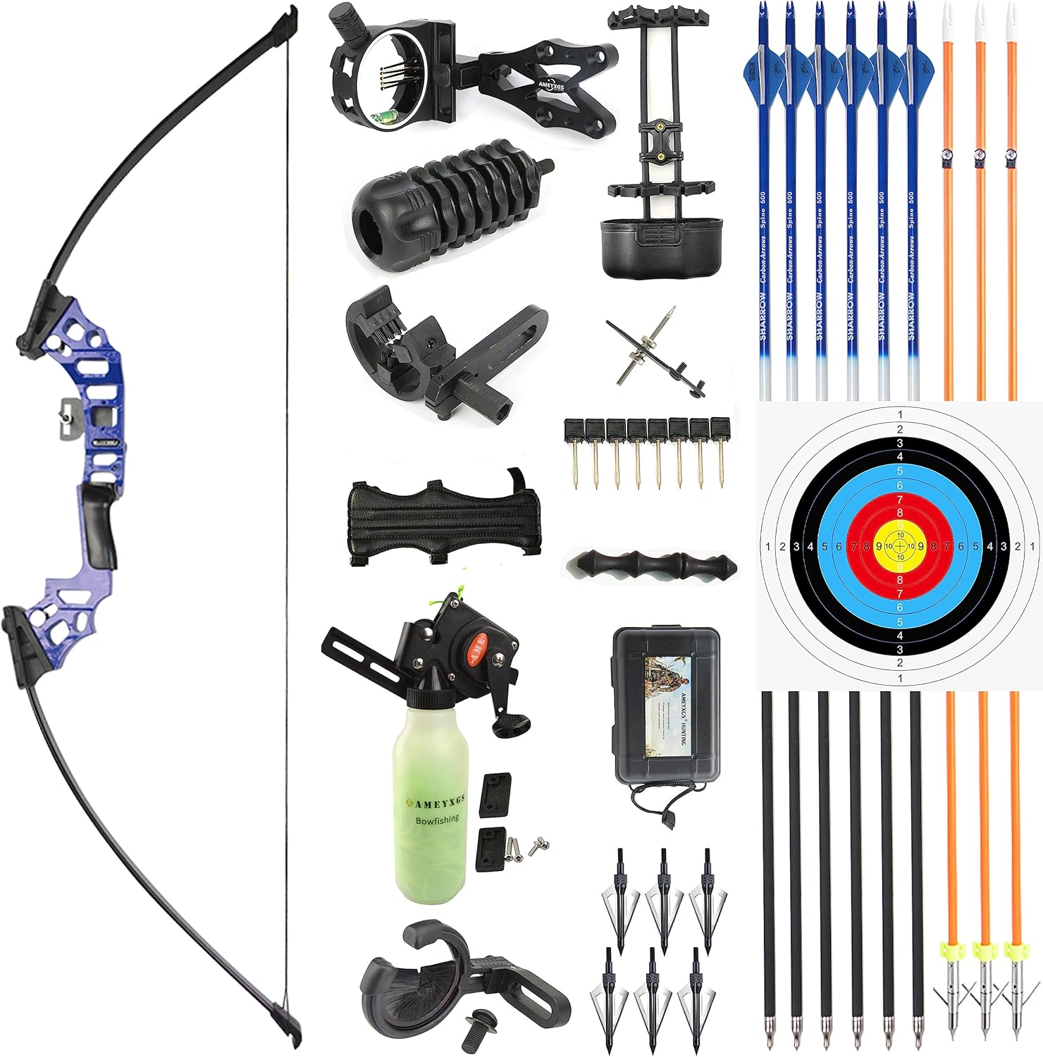 BRAND, CATEGORY, LIMAITY, RECURVE BOWS, Bowfishing Recurve Bows Set for Adult Hunting Practice Shooting Fish with Solid Fishing Arrows and Bowfishing Bottle Reels