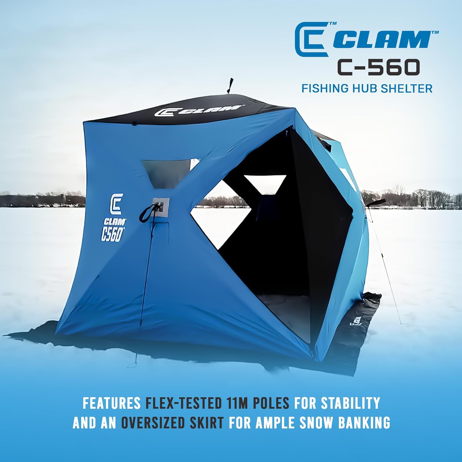 BRAND, CATEGORY, CLAM, CLAM, SHELTERS, CLAM 14477 C-560 4 Person 7.5 Foot Lightweight Portable Pop Up Ice Fishing Angler Thermal Hub Shelter Tent with Anchors, Tie Ropes, and Carrying Bag