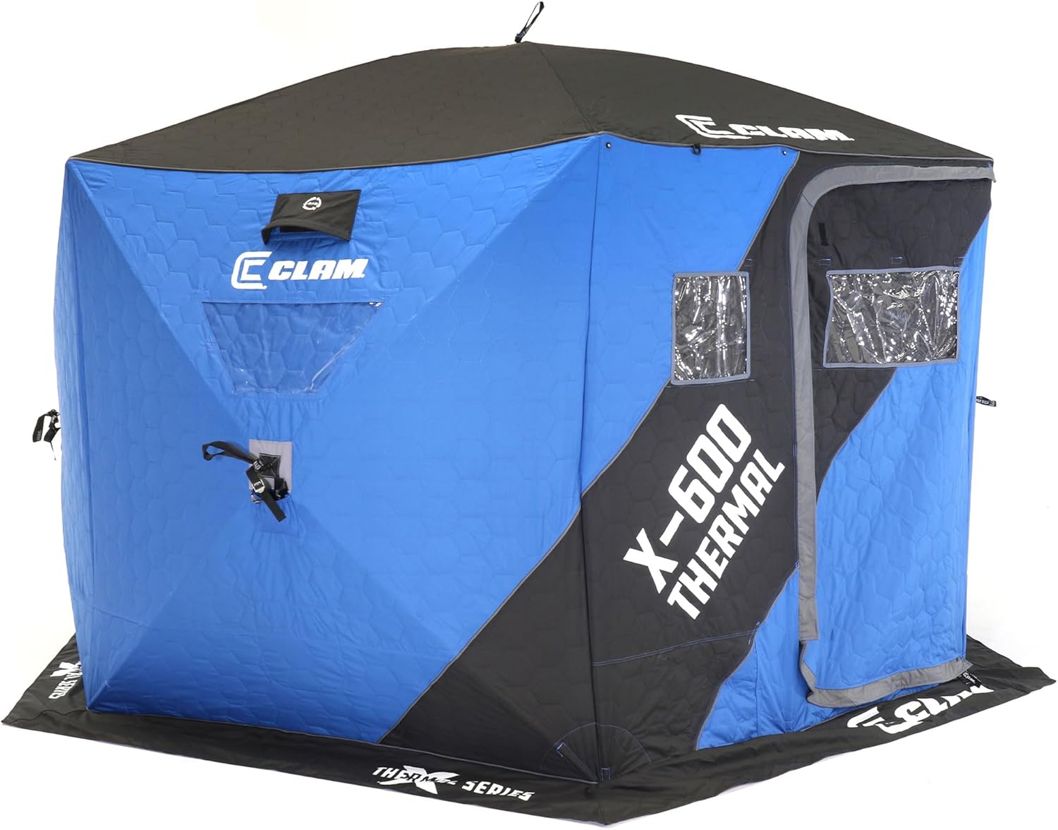 BRAND, CATEGORY, CLAM, SHELTERS, CLAM Portable Pop-Up Outdoor Ice Fishing Shelter 4 Sided Thermal Hub Shelter Tent with Anchors and Carry Bag