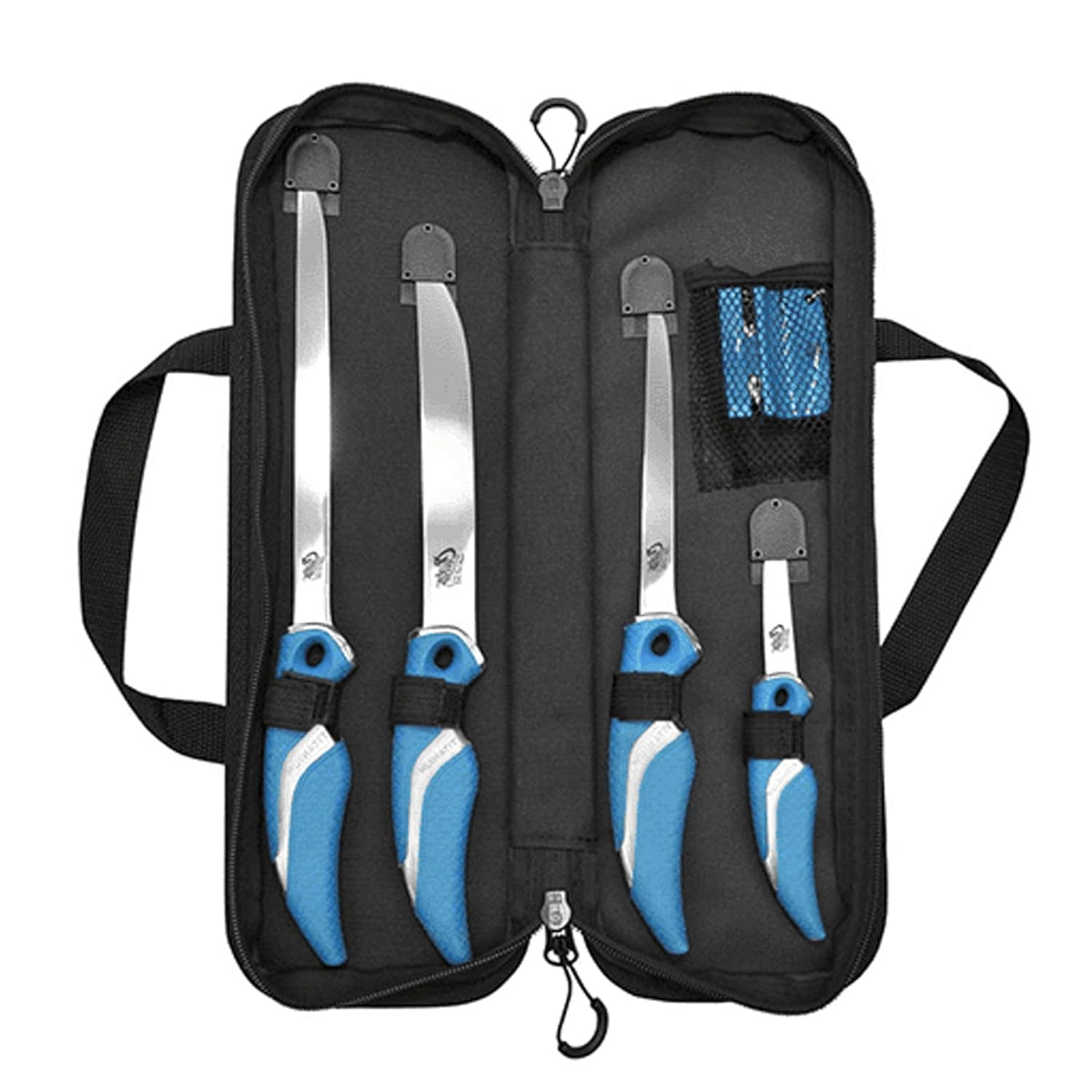 BRAND, CATEGORY, CUDA, FILET & BAIT KNIVES, Cuda 6 Piece Fillet Knife Set | 4 Filleting Knives with Titanium Bonded Blade & Non-Slip Grips, Knife Sharpener & Prym1 Heavy Duty Case Included