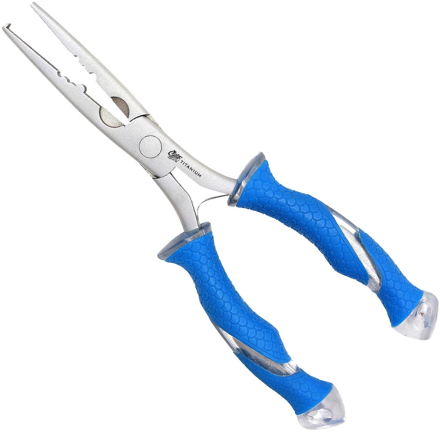 BRAND, CATEGORY, CUDA, PLIERS & HOOK REMOVERS, Cuda 8-Inch Stainless Steel Freshwater Needle Nose Fishing Pliers with Integrated Crimper, Ring Splitter, and Titanium, Fluorocarbon and Mono Cutters, (18112)