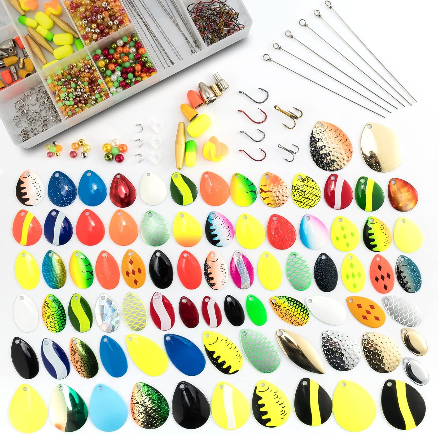 BRAND, CATEGORY, DR.FISH, SPINNERS & SPINNERBAITS, Dr.Fish 1720-Pieces Walleye Rig Making Kit, 90 Spinner Blades Lures Making Supplies, Spinner Making Accessories with Tackle Box, Crawler Worm Harness Colorado Indiana Blades Spinnerbait