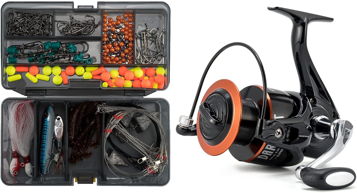 BRAND, CATEGORY, DR.FISH, ROD & REEL COMBOS, Dr.Fish 269 Pieces Saltwater Fishing Tackle Box with 8000 Surf Fishing Reel