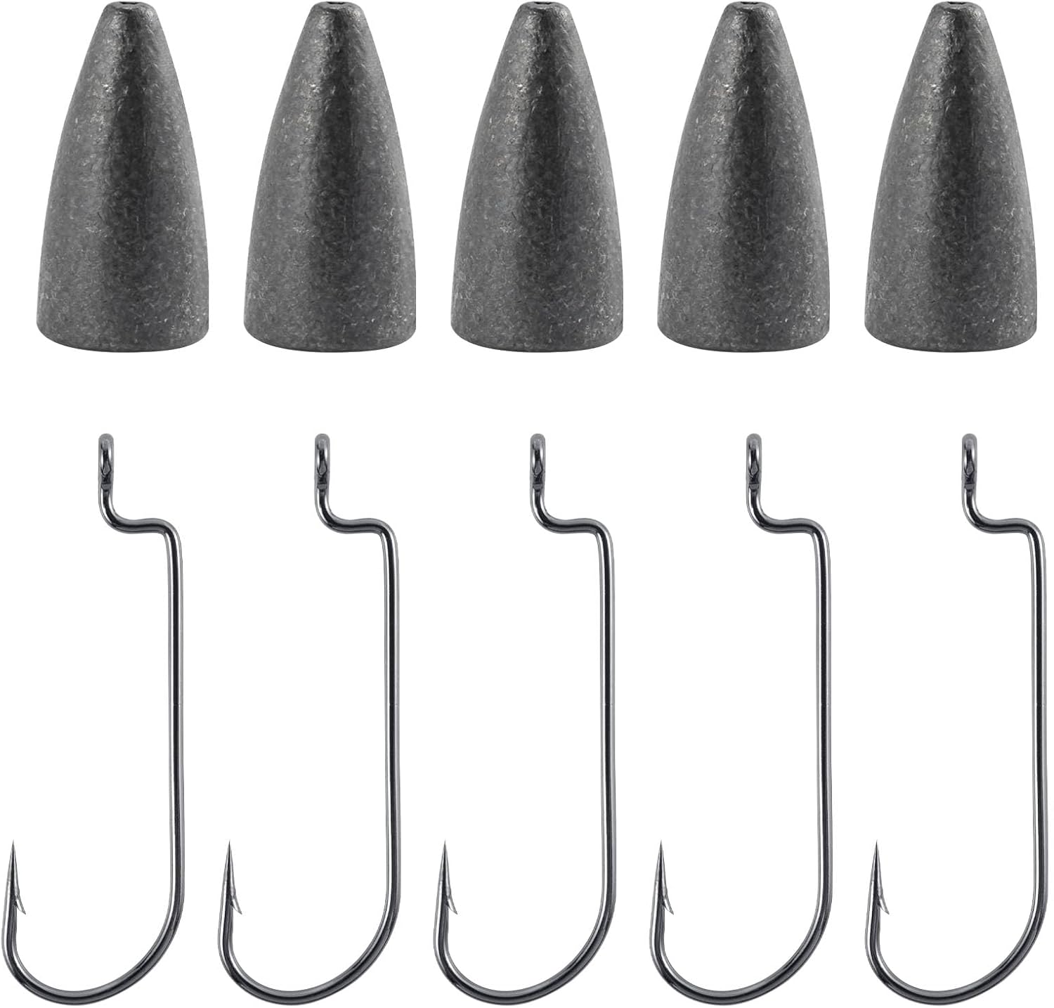 BRAND, CATEGORY, DR.FISH, SINKERS & WEIGHTS, Dr.Fish 50 Pack Bullet Fishing Sinkers 3/8oz with 100 Pack Offset Worm Hooks #4/0