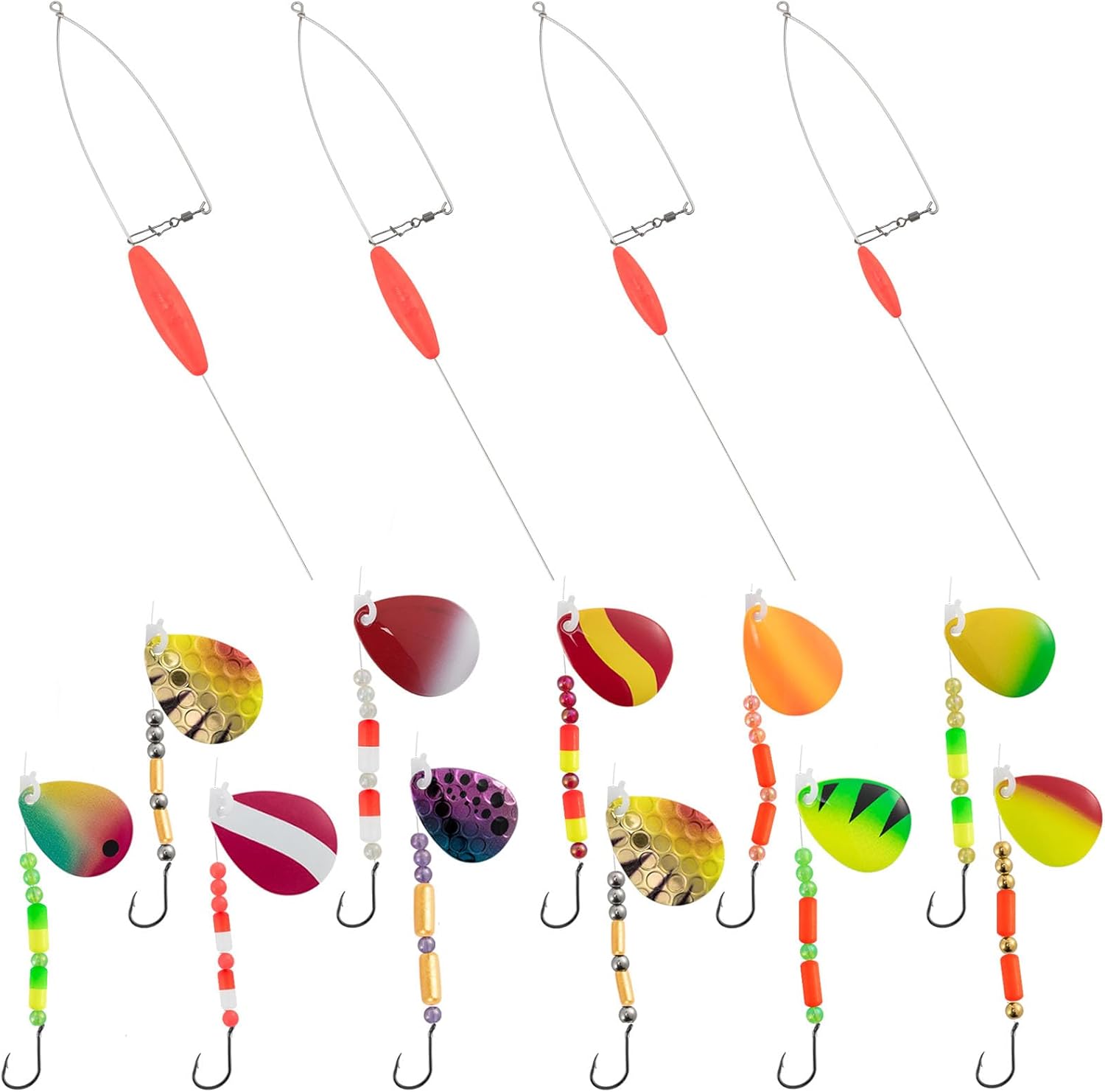 BAIT RIGS, BRAND, CATEGORY, DR.FISH, Dr.Fish 4 Pack Bottom Bouncer for Walleye Rigs Red Mixed Size with 10 Pack Walleye Spinner Rig 15LB