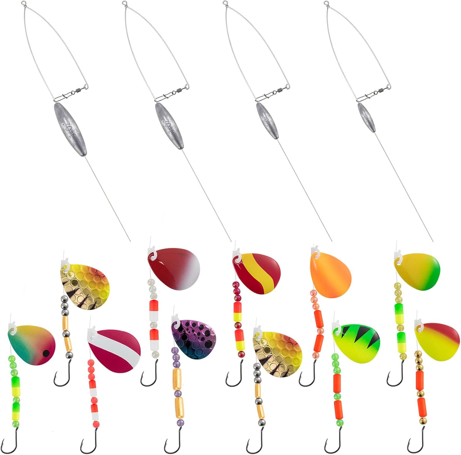 BAIT RIGS, BRAND, CATEGORY, DR.FISH, Dr.Fish 4 Pack Bottom Bouncer for Walleye Rigs Unpainted Mixed Size with 10 Pack Walleye Spinner Rig 15LB