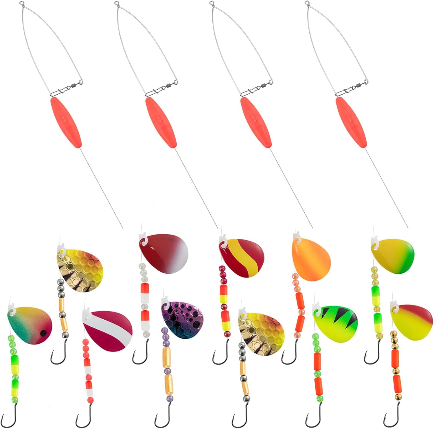 BAIT RIGS, BRAND, CATEGORY, DR.FISH, Dr.Fish 4 Pack Bottom Bouncer for Walleye Rigs 1oz Red with 10 Pack Walleye Spinner Rig 15LB