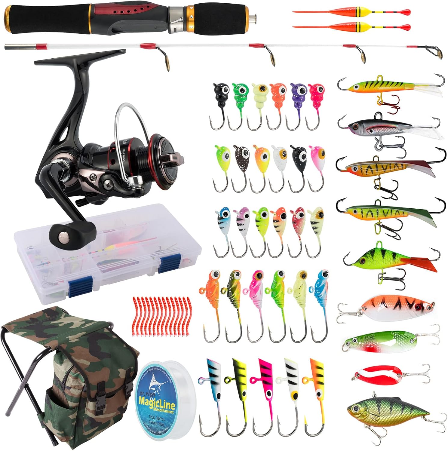 BRAND, CATEGORY, DR.FISH, ROD & REEL COMBOS, Dr.Fish Ice Fishing Rod and Reel Combo, Ice Fishing Gear Pole Ice Fishing Reel Equipment Set Ice Fishing Backpack Chair Ice Jigs Lures Ice Fishing Accessories