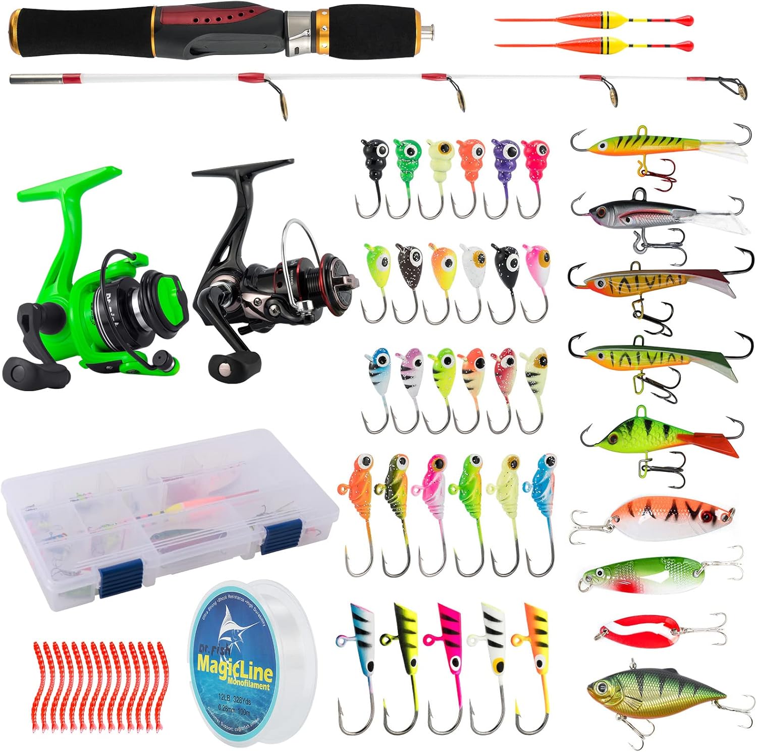 BRAND, CATEGORY, DR.FISH, ICE FISHING, Dr.Fish Ice Fishing Rod and Reel Combo with 2 Ice Spinning Reels Ice Fishing Gears Equipment Ice Fishing Pole Ice Jig Lures