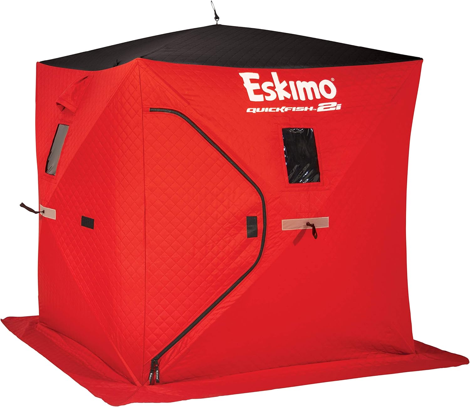 BRAND, CATEGORY, ESKIMO, SHELTERS, Eskimo 19151 Quickfish 2i Insulated Pop-Up Portable Hub-Style Ice Fishing Shelter, 25 Square Feet of Fishable Area, 2 Person Shelter,Red, 60" x 60"