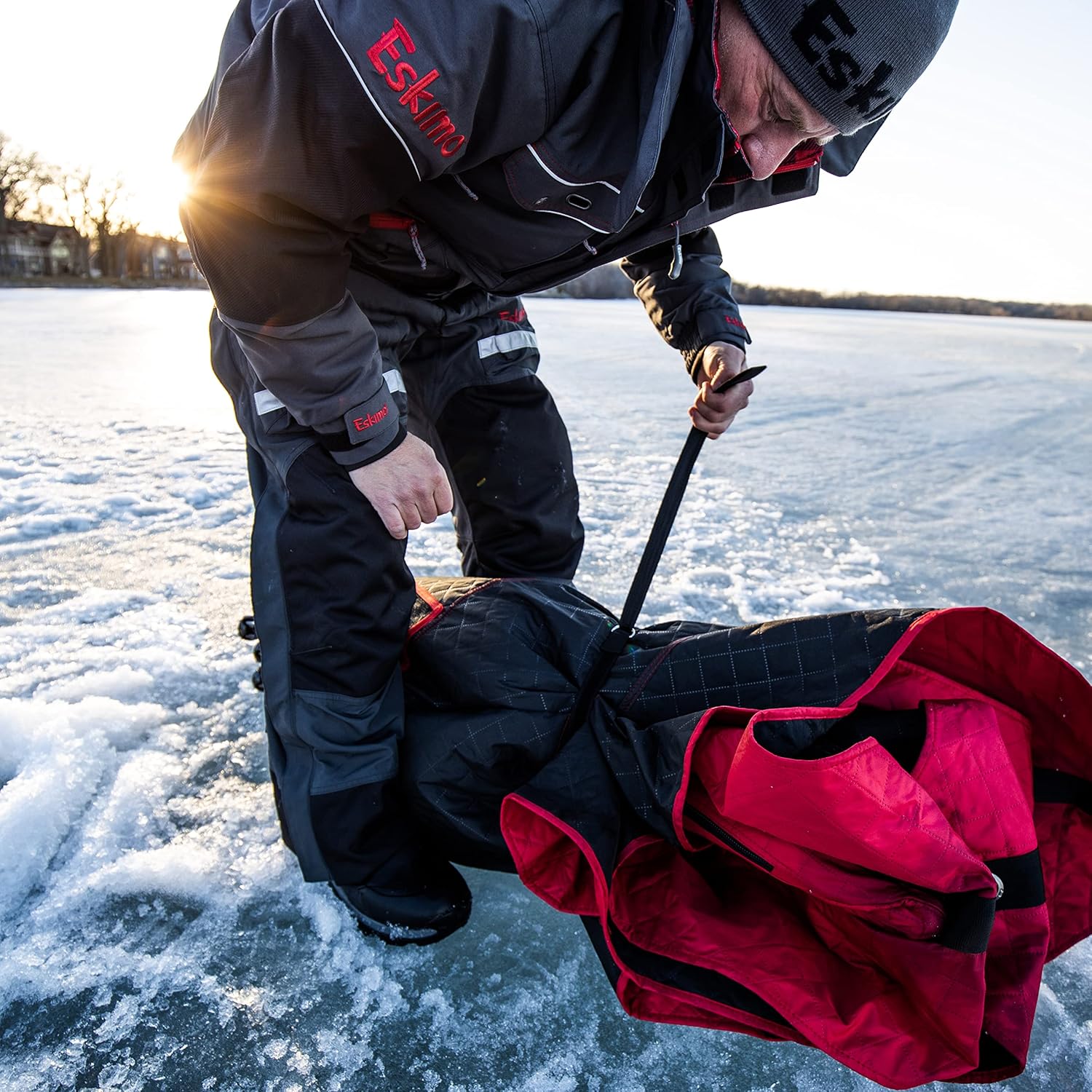 BRAND, CATEGORY, ESKIMO, SHELTERS, Eskimo 69445 Quickfish 3i Insulated Pop-Up Portable Hub-Style Ice Fishing Shelter, 34 Square Feet of Fishable Area, 3 Person Shelter, Red