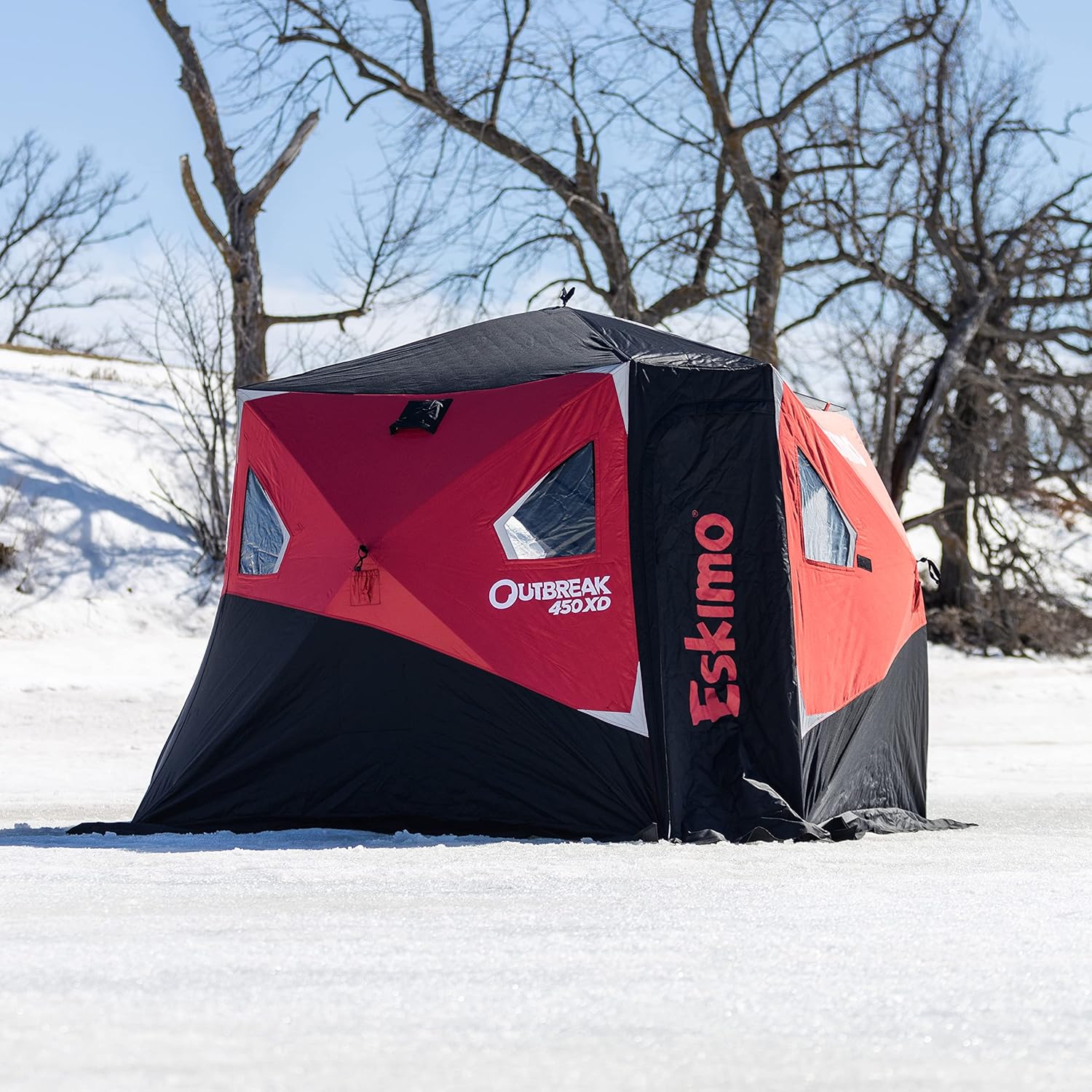 BRAND, CATEGORY, ESKIMO, SHELTERS, Eskimo 32150 Outbreak 450 Pop-Up Hub-Style Ice Fishing Shelter, Oversized Extra Large Door, 75 Square Feet of Fishable Area, Extra Tall