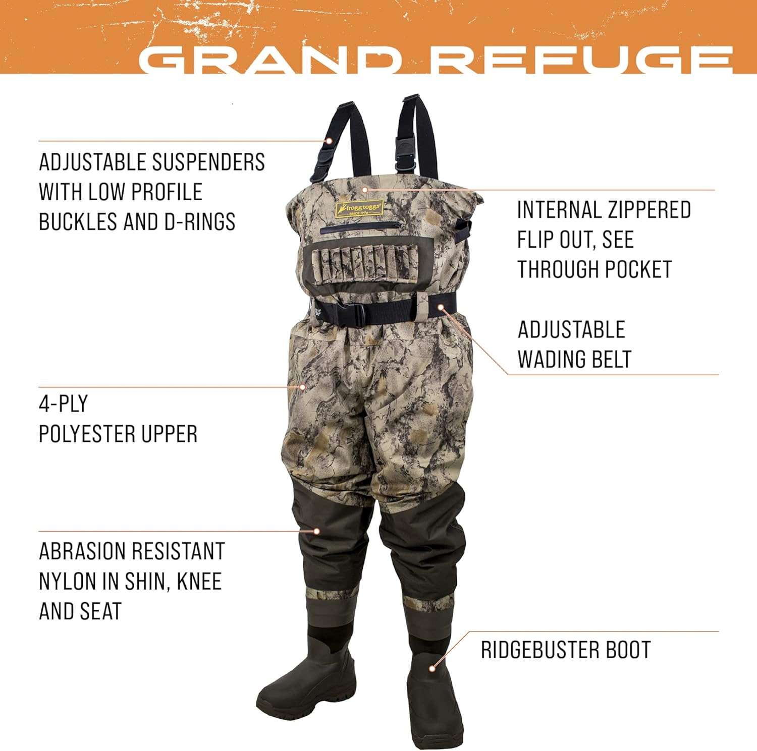 BRAND, CATEGORY, FISHING BOOT & WADER BAGS, FROGG TOGGS, FROGG TOGGS, FROGG TOGGS Men's Grand Refuge 3.0 Bootfoot Hunting Wader with removable Insulation Liner