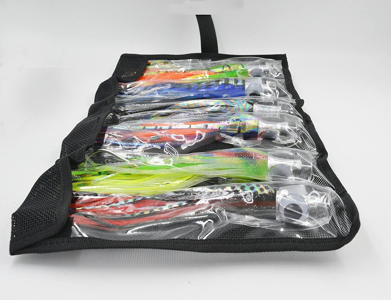 BIMINI, BRAND, CATEGORY, TOPWATER LURES, Fishing Lure Set of 6 Trolling Saltwater Skirted Lures: Rigged Lures and Black Bag Included. Catch Any Predatory Pelagic Fish in The Ocean Including Dolphin, Tuna, and Wahoo!