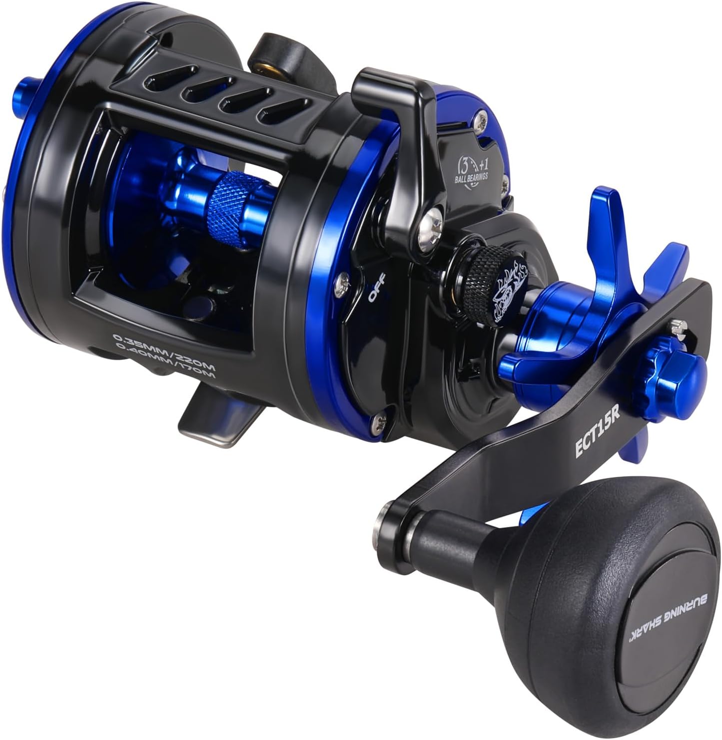 BRAND, BURNING SHARK, CATEGORY, REELS, Fishing Reel Round Baitcasting Reel, Saltwater Inshore Surf Trolling Reel, Conventional Reel for Catfish, Musky, Bass, Pike -ECT15R