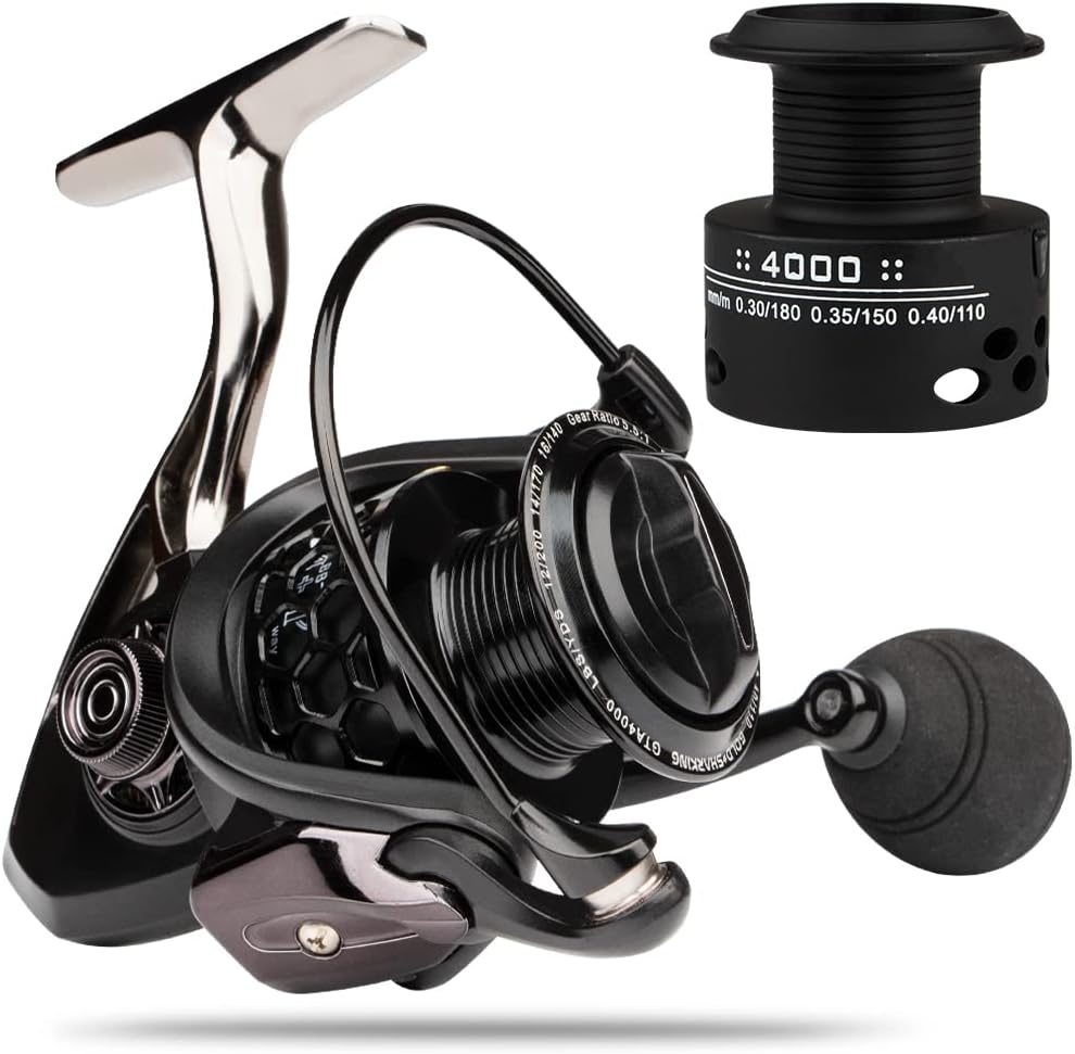 BRAND, CATEGORY, HPLIFE, REELS, Fishing Reel, Saltwater Spinning Reels with Spare Graphite Spool, Light Weight Aluminum Frame 14+1 BB Ultra Smooth Powerful 39.5LBS Max Drag, 5.5:1 Gear Ratio Stainless Steel Reel for Gifts