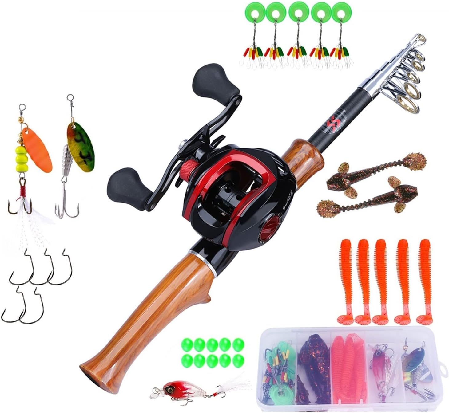 BRAND, CATEGORY, MOOWI, RODS, Fishing Rod 1.6m Fishing Rod and Reel Combo Carbon Fiber Casting Fishing Rod and 17+1 BB 7.1:1 Gear Ratio Casting Fishing Reel Fishing Pole