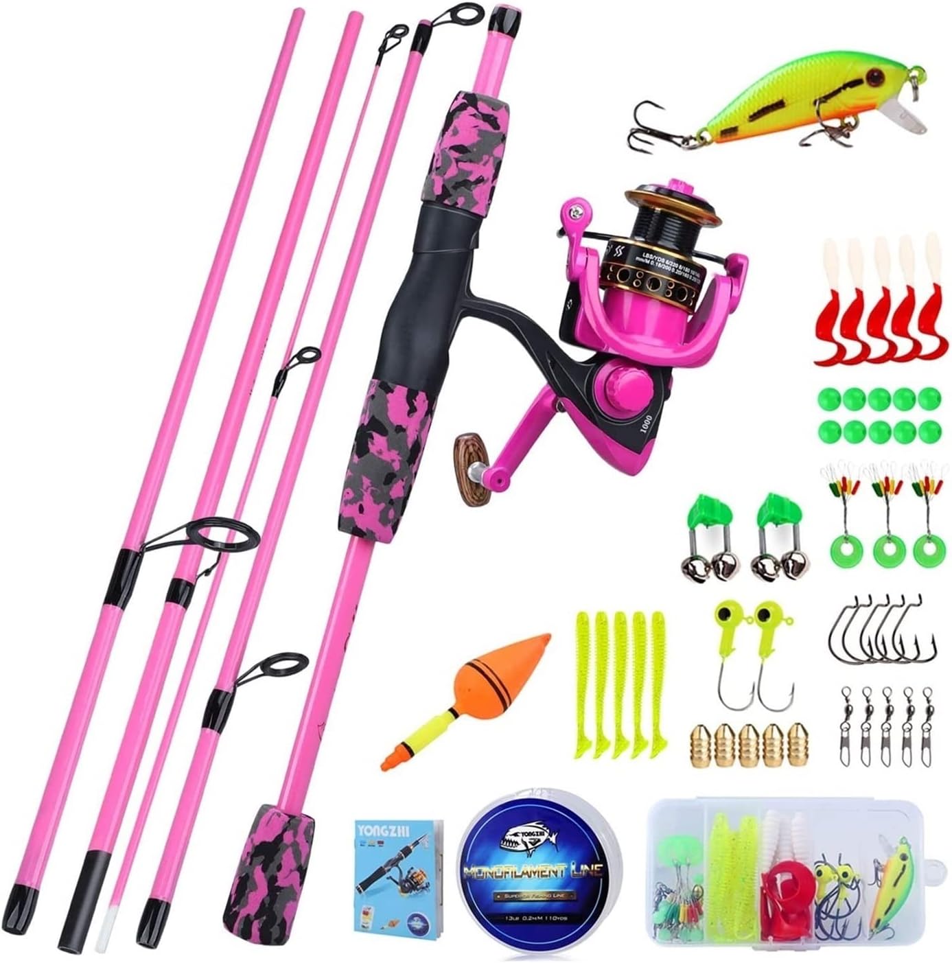 BRAND, CATEGORY, MOOWI, RODS, Fishing Rod 1.7m Fishing Rod Reel Combos 5-Piece Portable Spinning Fishing Pole and Reel Combo for Boys,Girls and Adults Fishing Pole