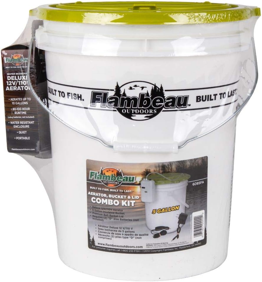 BAIT STORAGE, BRAND, CATEGORY, FLAMBEAU, Flambeau Outdoors 6084FA 8 Qt. Insulated Bait Bucket with Water Resistant Aerator One Combo Pack, Live Bait Bucket and Aerator, Lime Green/White