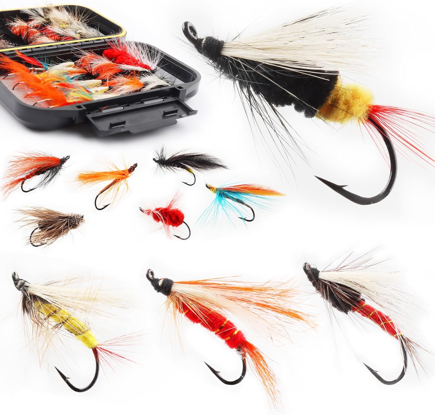 BRAND, CATEGORY, DRY FLIES, FAISOX, Fly Fishing Flies Assortment Kit Dry Wet Nyphms Tenkara Popper Streamer Woolly Bugger for Trout Bass Salmon Steelhead with Fly Box