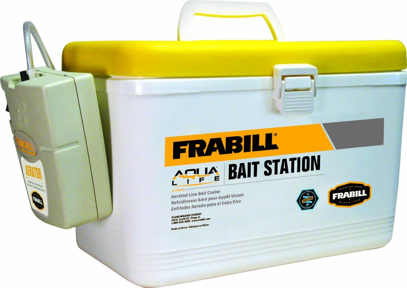 BAIT STORAGE, BRAND, CATEGORY, FRABILL, Frabill Bait Box with Aerator | Live Bait Storage Cooler with Portable Aerator | 8-Quart Capacity