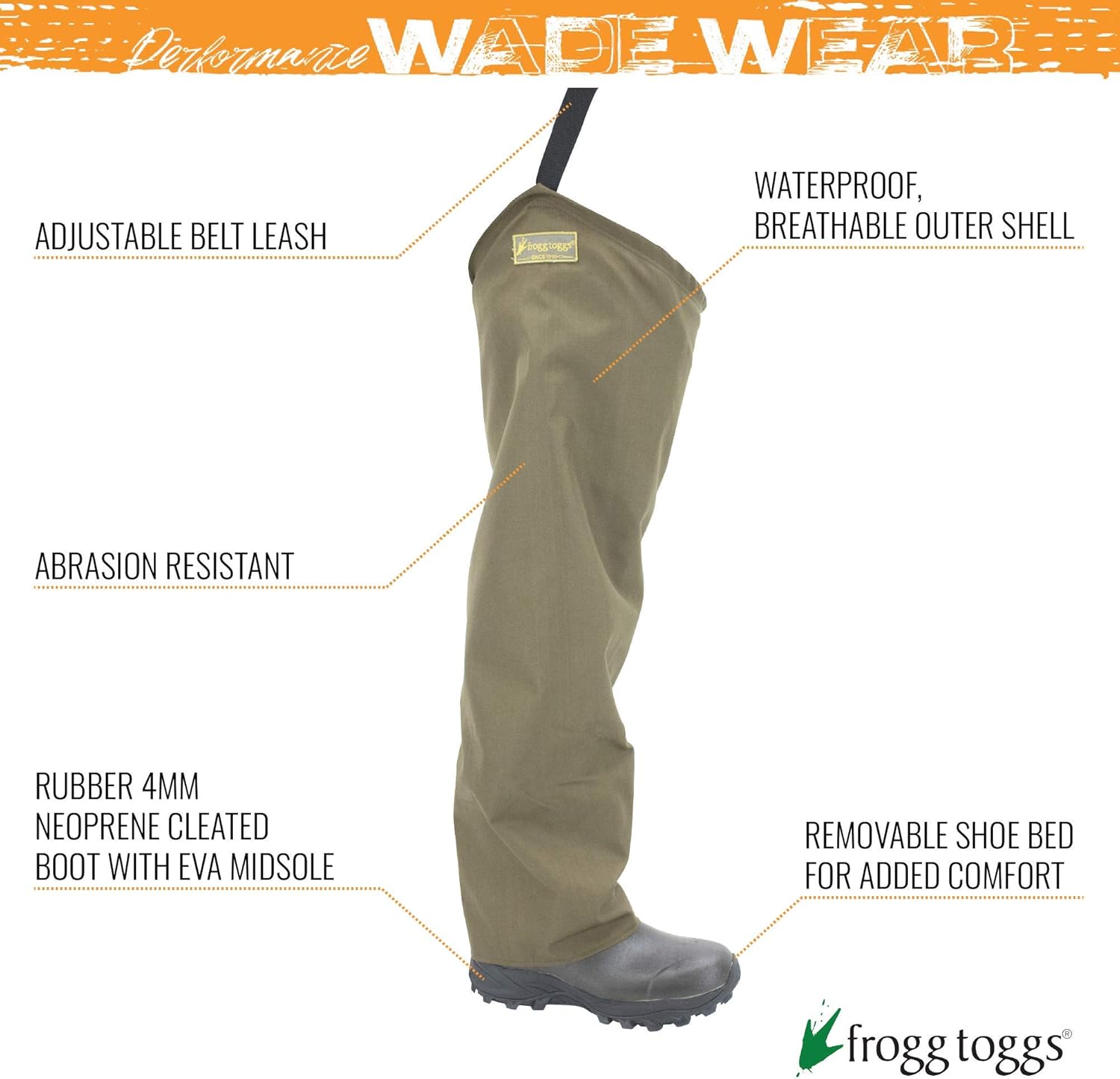 BRAND, CATEGORY, FROGG TOGGS, HUNTING, Frogg Toggs Brush Hogg Heavy-Duty Nylon Bootfoot Hip Wader, Cleated Outsole