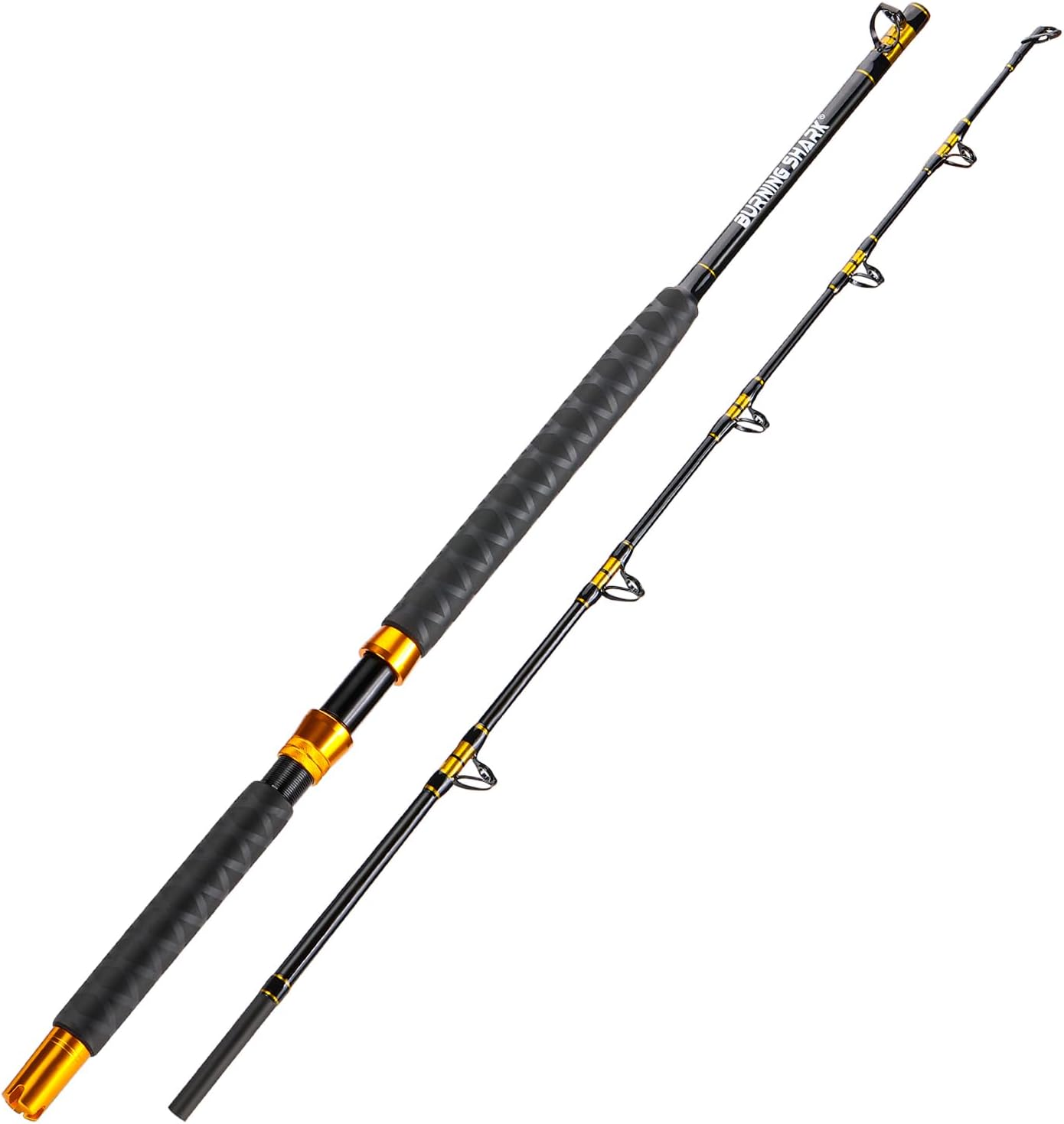 BRAND, BURNING SHARK, CATEGORY, RODS, Jigging Rod Saltwater Offshore Heavy Trolling Fishing Rod 2 Pieces Conventional Boat Fishing Rod with Roller Guides- Gloden 6'