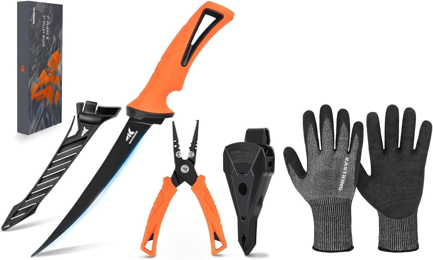 BRAND, CATEGORY, FILET & BAIT KNIVES, KASTKING, KastKing 7" Fishing Pliers, Filet Knife and Kut Safe Fillet Gloves