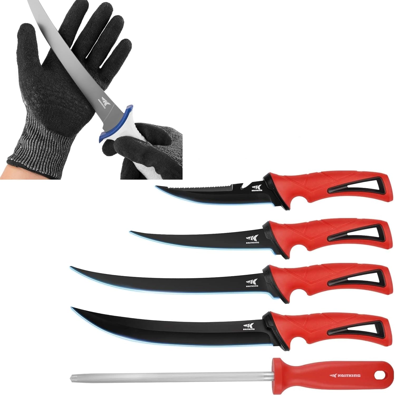 BRAND, CATEGORY, FILET & BAIT KNIVES, KASTKING, KastKing Bait Knife and Filet Knives Combo Kut Safe Fillet Gloves