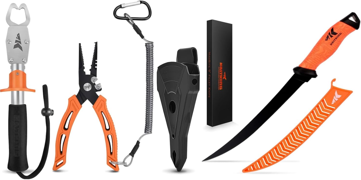 BRAND, CATEGORY, KASTKING, TOOL SETS, KastKing Fishing Pliers with Fish Lip Gripper and Bait Knife, Fillet Knife