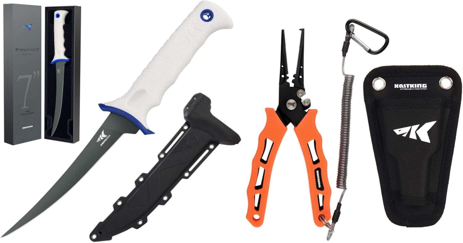 BRAND, CATEGORY, FILET & BAIT KNIVES, KASTKING, KastKing Spartacus Fillet Knife and Cutthroat 7 inch Fishing Pliers