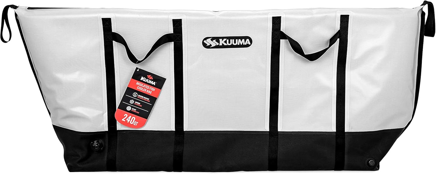 BAIT STORAGE, BRAND, CATEGORY, KUUMA, Kuuma Heavy Duty 210 Quart Insulated Fish Bag with Drain Plug (50184), White/Black