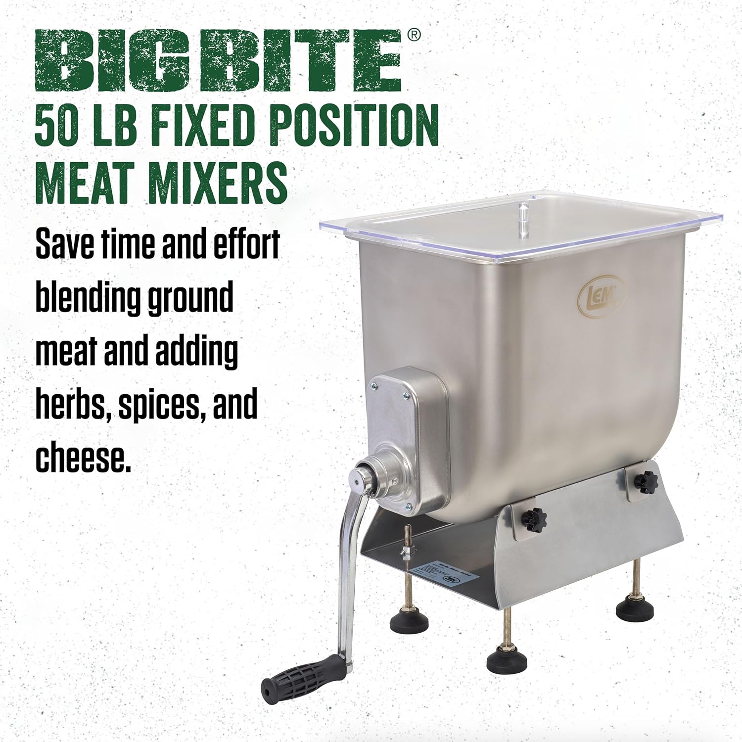 BRAND, CATEGORY, LEM, STAND MIXERS, LEM Products BigBite 25 Pound Capacity Fixed Position Meat Mixer, Stainless Steel, Motor or Grinder Not Included