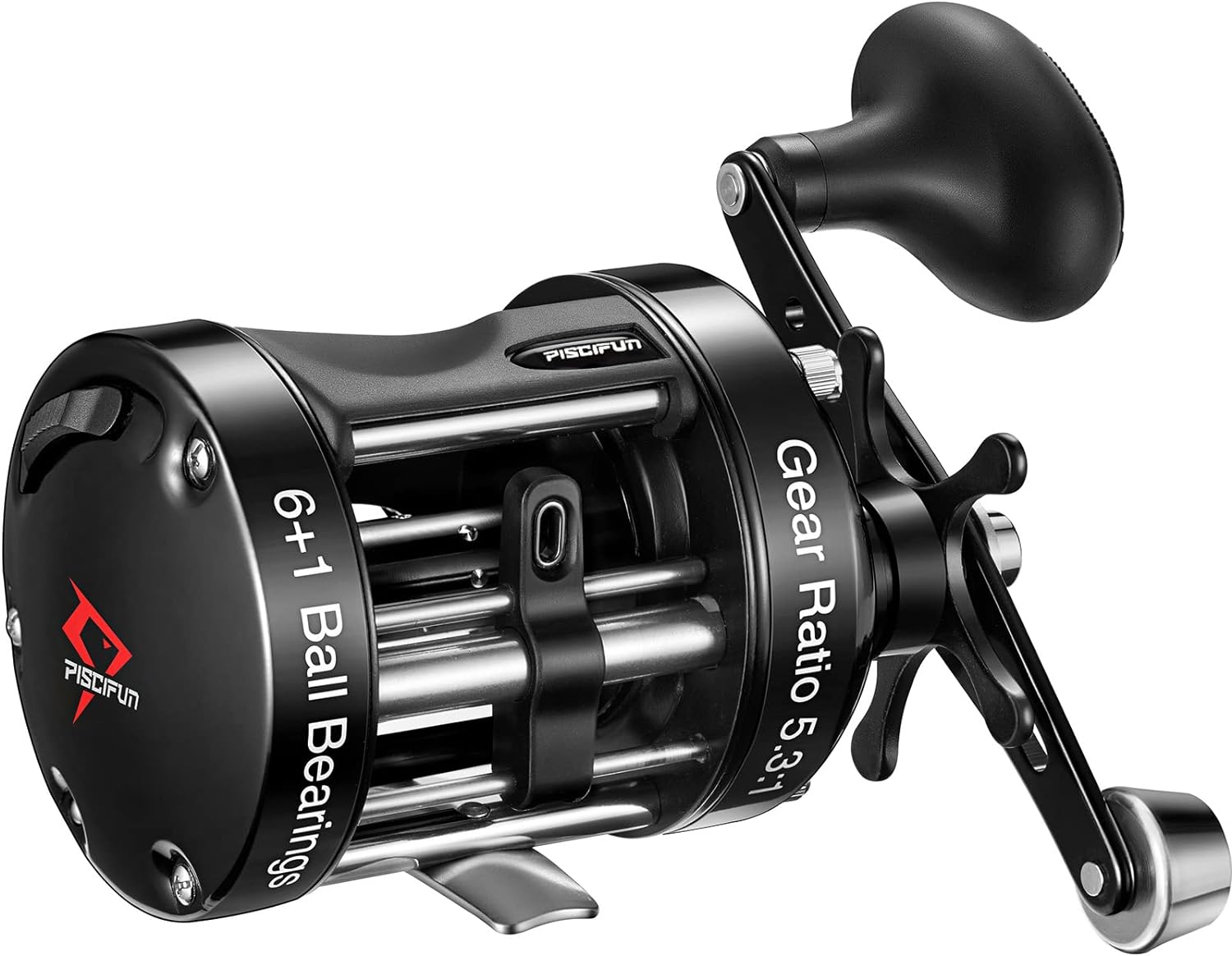 BRAND, CATEGORY, PISCIFUN, REELS, Piscifun Chaos XS Baitcasting Fishing Reel, Reinforced Metal Body Round Baitcaster Reel, Smooth Powerful Saltwater Inshore Surf Trolling Reel, Conventional Reel for Catfish, Musky, Bass, Pike