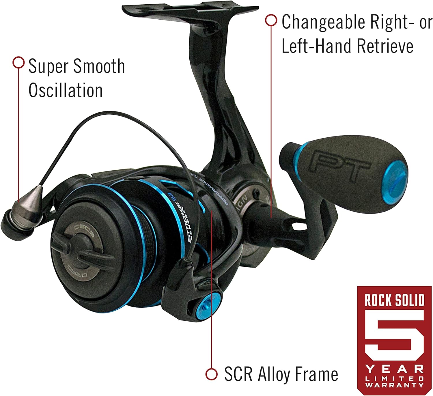 BRAND, CATEGORY, QUANTUM, REELS, Quantum Smoke Saltwater Spinning Fishing Reel, Changeable Right- or Left-Hand Retrieve, Continuous Anti-Reverse Clutch with NiTi Indestructible Bail, SCR Alloy Frame, Black