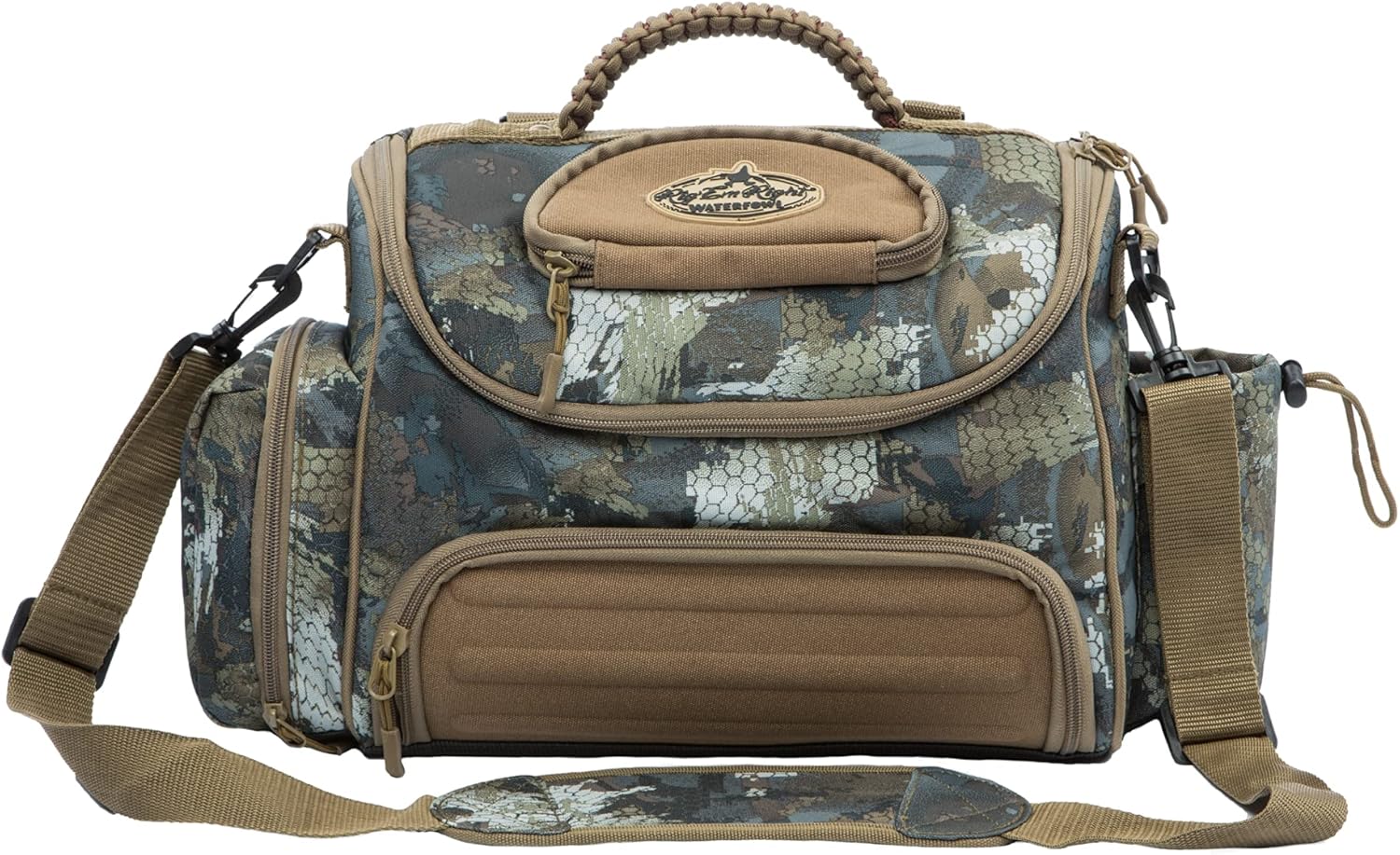 BRAND, CATEGORY, GAME BELTS & BAGS, RIG EM RIGHT, Rig'Em Right Waterfowl Lock and Load Duck Hunting Blind Bag with Molded Ammo Compartments, Sunglasses Case, Drink Holder and More (Nossy Oak Bottomland Camo)