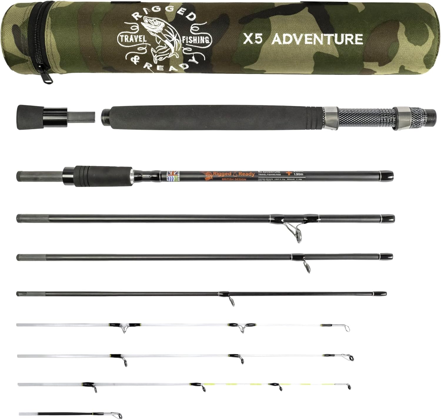 BRAND, CATEGORY, RIGGED & READY TRAVEL FISHING, RODS, Rigged & Ready X5 Series Travel Fishing Rods Spin-Fly - X5 Rod & 2 Reels Combination, X5 Rod, or X5 Max - Super Compact, Multi-Functional Rods, 4 Tips, 5 Techniques-1 Fishing Rod.